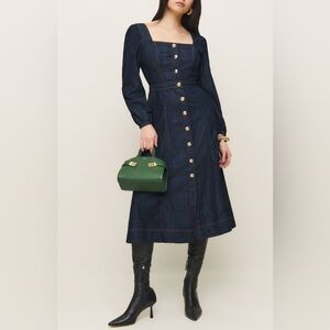 Reformation Celeste Denim Long-Sleeve Button Midi Dress